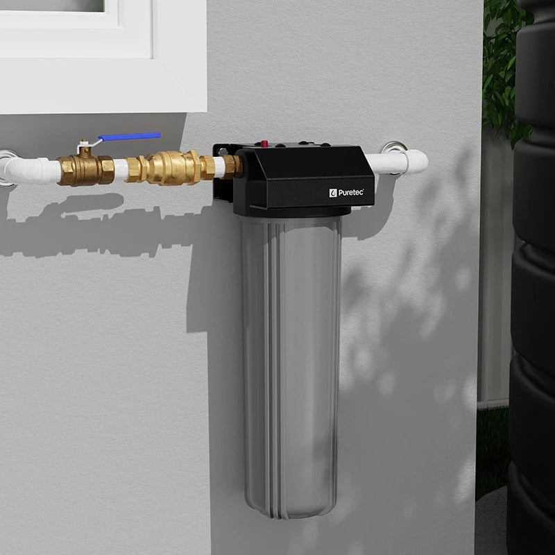 Whole House Single Rainwater Filter 1.5" conn, 20" Lge Dia - DP10MP2 incl, 110 lpm