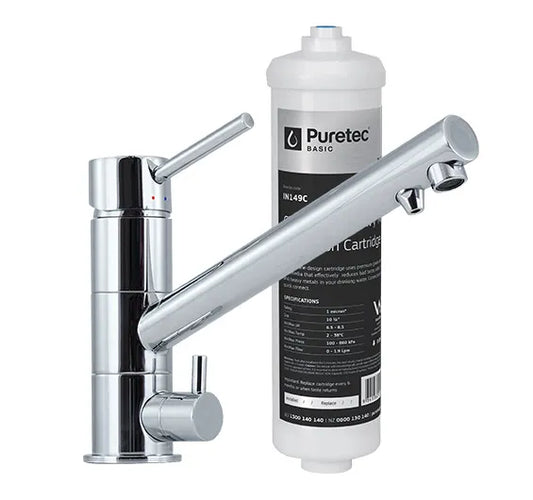 Inline undersink water filter system with 3-way mixer tap