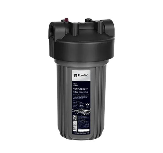 MP200B - Large Diameter Grey Filter Housing, 10", 1.5" conn incl spanner & bracket